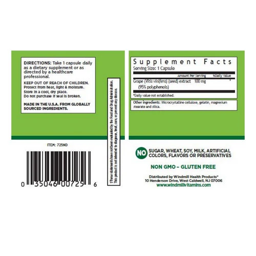 Windmill Health, Grape Seed Oil, 100 mg, 60 Caps - Image 2