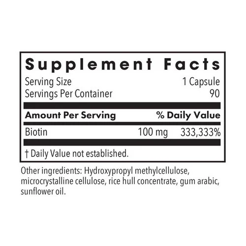 Nutricology/ Allergy Research Group, HiBiotin, 100 Mg, 90 Veg Caps - Image 2