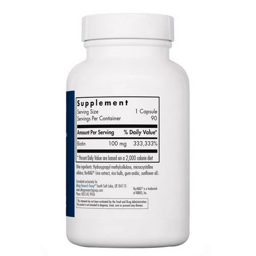 Nutricology/ Allergy Research Group, HiBiotin, 100 Mg, 90 Veg Caps - Image 3