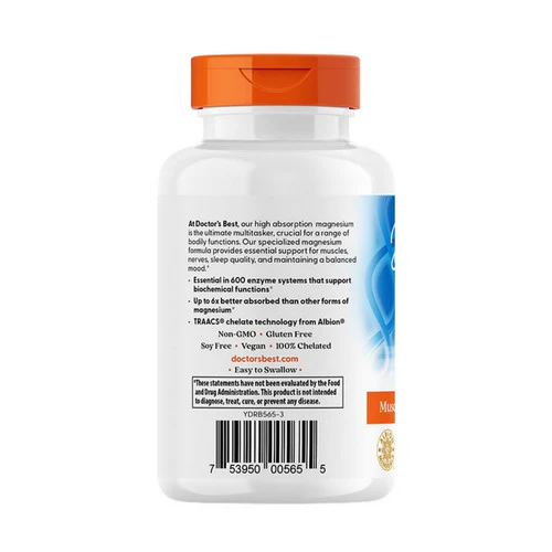 Doctors Best, High Absorption Magnesium Lysinate Glycinate 100% Chelated, 105 Mg, 120 Veg Caps - Image 3