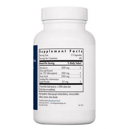 Nutricology/ Allergy Research Group, Humic-Monolaurin Complex With Olive Leaf And Lactobacillus, 120 Veg Caps - Image 3