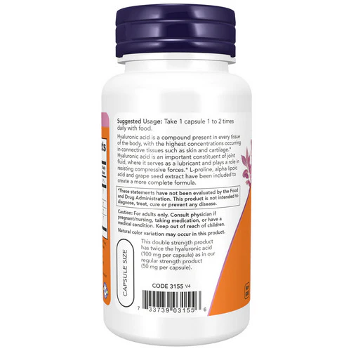 Now Foods, Hyaluronic Acid, 100 mg, 60 Vcaps - Image 3