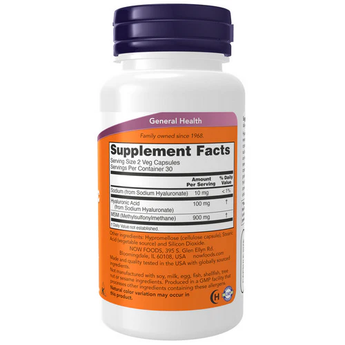 Now Foods, Hyaluronic Acid with MSM, 50 mg, 60 Veg Caps - Image 2