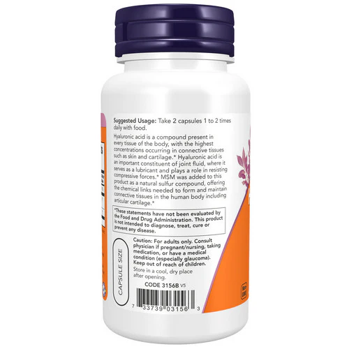 Now Foods, Hyaluronic Acid with MSM, 50 mg, 60 Veg Caps - Image 3