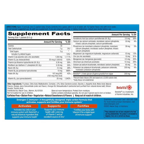 Emergen-C, Immune Plus Powder Drink Mix With Vitamin C, 30 Count - Image 2