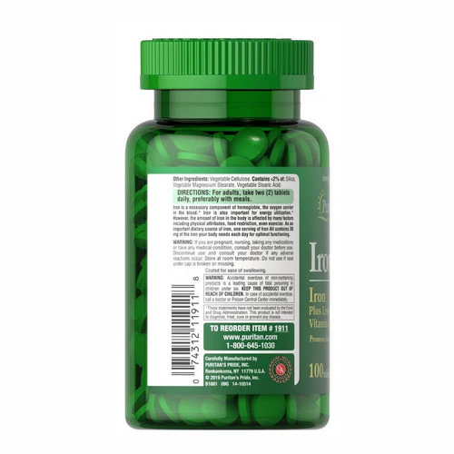 Puritan's Pride, Iron All Iron, 100 Tablets - Image 2