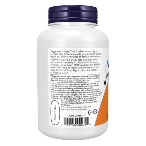 Now Foods, L-Arginine, 1000 mg, 120 Tabs - Image 3