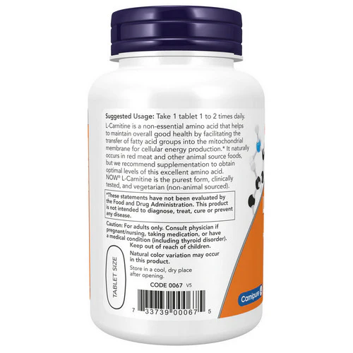 Now Foods, L-Carnitine, 1000 mg, 50 Tabs - Image 3