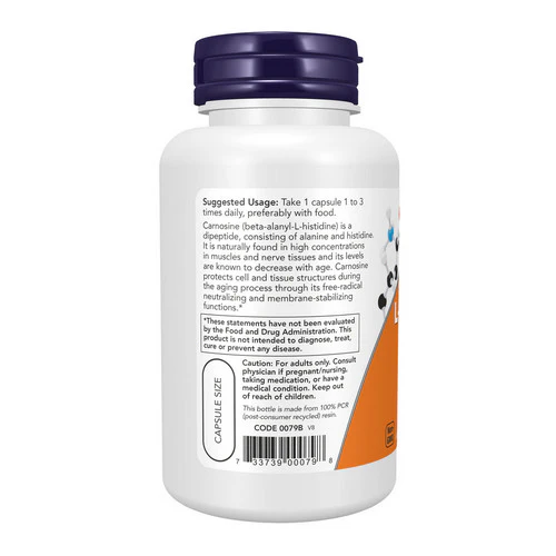 Now Foods, L-Carnosine, 500 mg, 100 Veg Caps - Image 3