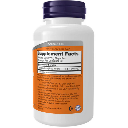 Now Foods, L-Tryptophan, 500 mg, 60 Vcaps - Image 2