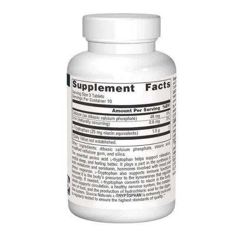 Source Naturals, L-Tryptophan, 500 MG, 30 Tabs - Image 2