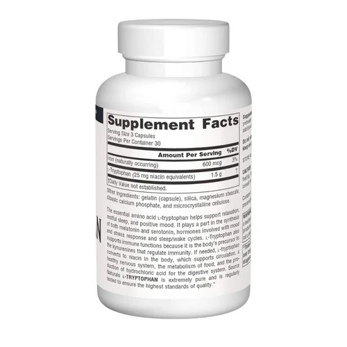 Source Naturals, L-Tryptophan, 500 MG, 90 Caps - Image 2