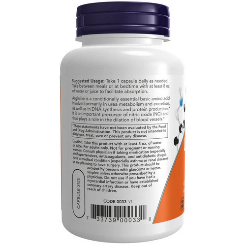 Now Foods, L-Arginine, 700 mg, 180 Veg Caps - Image 3