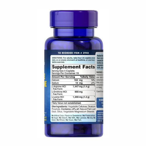 Puritan's Pride, L-Arginine L-Ornithine L-Lysine, 60 Caplets - Image 3