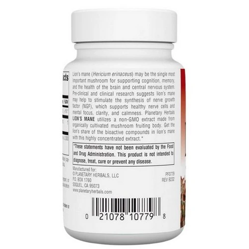 Planetary Herbals, Lion's Mane, 500 mg, 30 VegCaps - Image 2