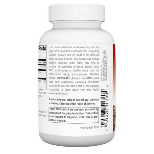 Planetary Herbals, Lion's Mane, 500 mg, 60 VegCaps - Image 2