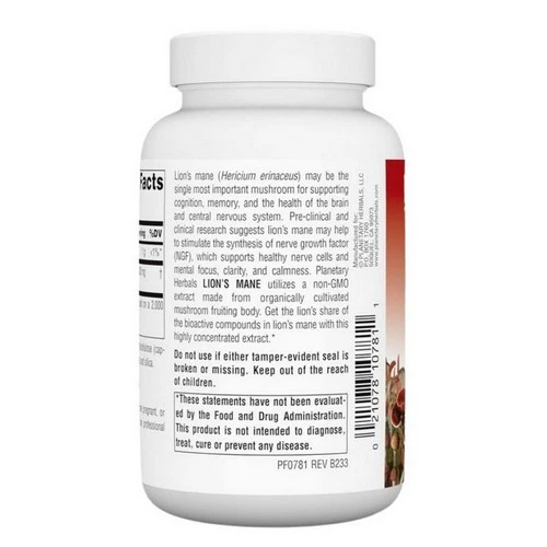 Planetary Herbals, Lion's Mane, 500 mg, 90 VegCaps - Image 2