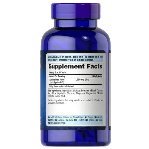 Puritan's Pride, L-Lysine, 1000 mg, 250 Caplets - Image 2