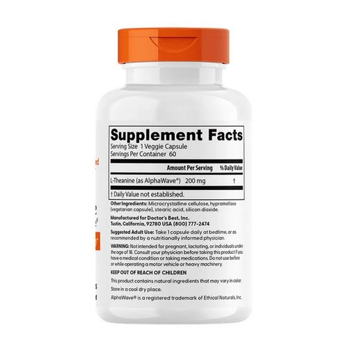 Doctors Best, L-Theanine with AlphaWave, 200 Mg, 60 VegCaps - Image 2