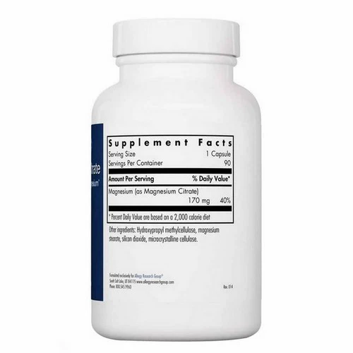 Nutricology/ Allergy Research Group, Magnesium Citrate, 90 Veg Caps - Image 3