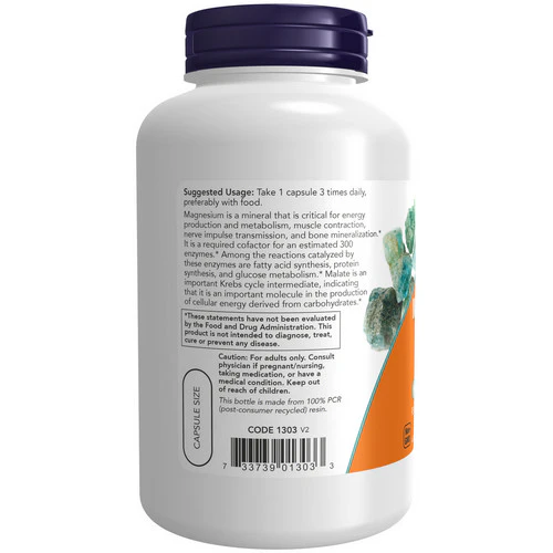 Now Foods, Magnesium Malate, 180 Veg Caps - Image 3