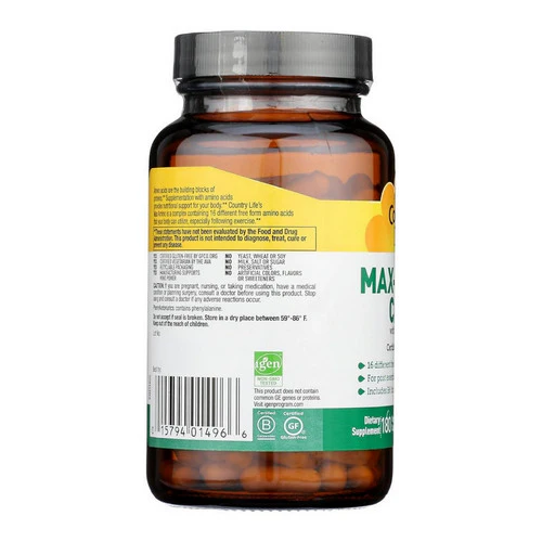 Country Life, Max-Amino with B-6 (Blend Of 18 Amino Acids), 180 Caps - Image 3
