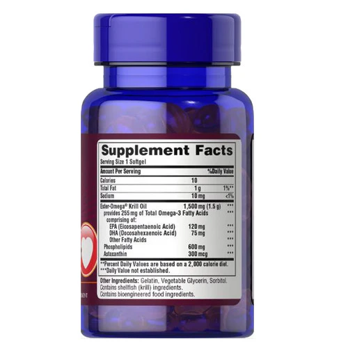 Puritan's Pride, Maximum Strength Red Krill Oil, 1500 mg, 30 Softgels - Image 2