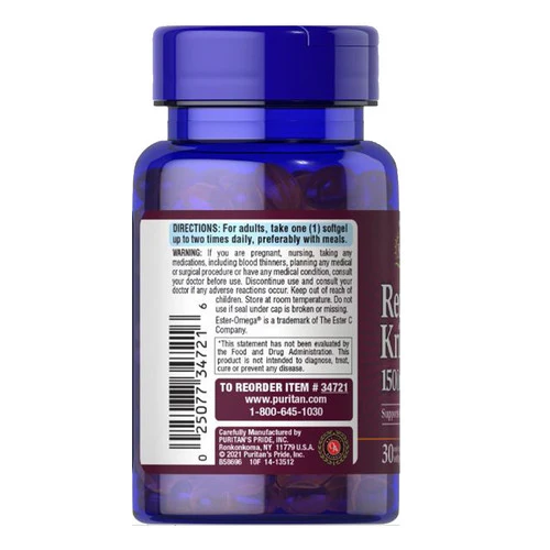 Puritan's Pride, Maximum Strength Red Krill Oil, 1500 mg, 30 Softgels - Image 3