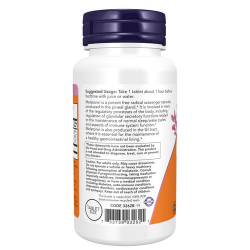 Now Foods, Melatonin, 1 mg, 100 Tabs - Image 3