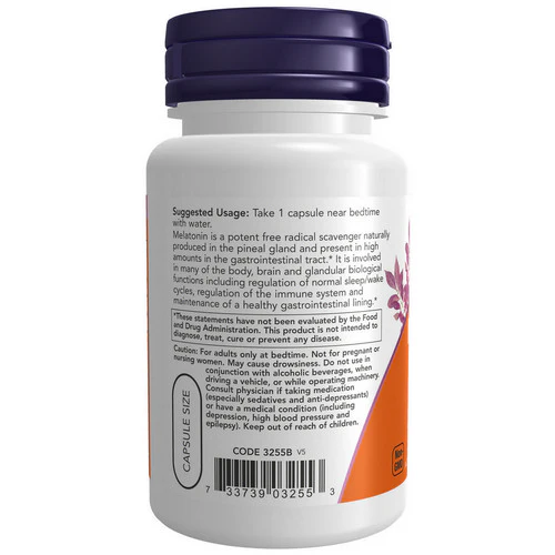 Now Foods, Melatonin, 3 mg, 60 Caps - Image 3