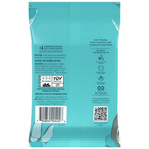Burts Bees, Micellar Coconut Lotus Makeup Removing Towelettes, 10 Count - Image 2