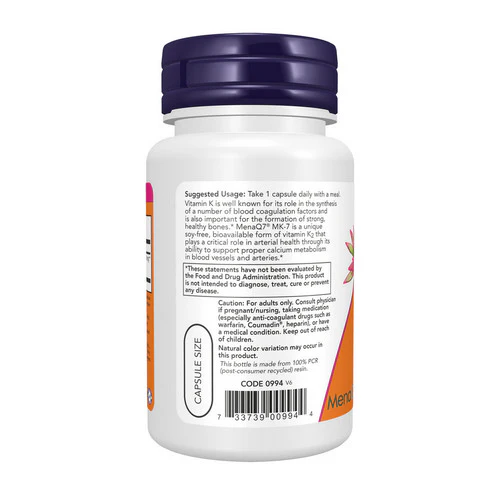 Now Foods, MK-7 Vitamin K-2, 60 Veg Caps - Image 3