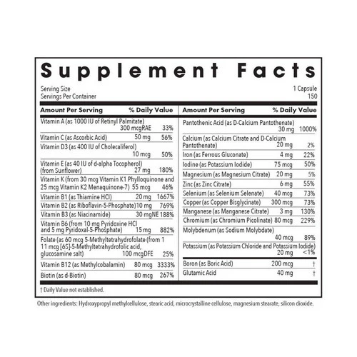 Nutricology/ Allergy Research Group, Multi-Vi-Min Classic Hypoallergenic Formula, 150 Veg Caps - Image 2
