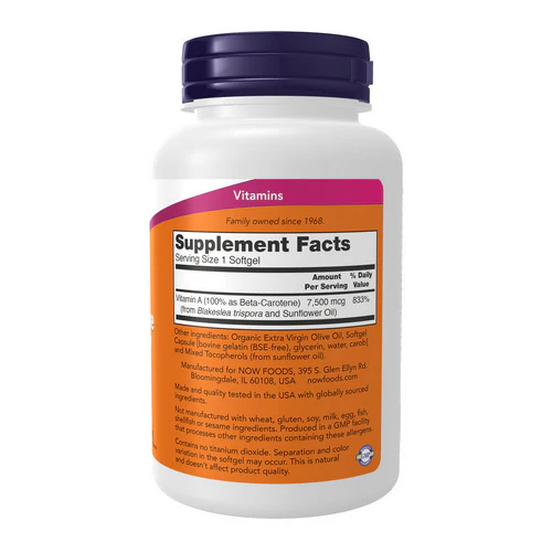 Now Foods, Natural Beta Carotene, 25000 IU, 180 Sgels - Image 2
