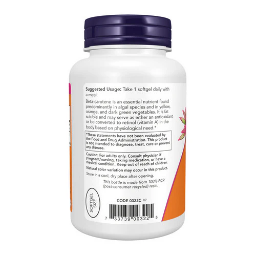 Now Foods, Natural Beta Carotene, 25000 IU, 180 Sgels - Image 3
