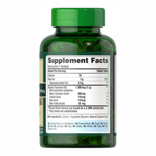Puritan's Pride, Natural Flax Oil, 1000 mg, 120 Rapid Release Softgels - Image 3