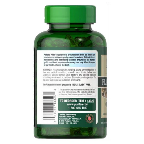 Puritan's Pride, Natural Flax Oil, 1200 mg, 100 Rapid Release Softgels - Image 3