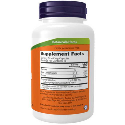 Now Foods, Natural Spirulina, 500 mg, 120 Vcaps - Image 2