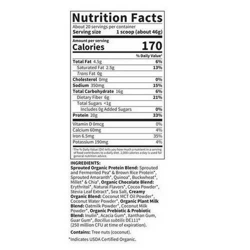 Garden of Life, Organic Creamy Protein with Oatmilk Chocolate Brownie, 920 Grams - Image 2