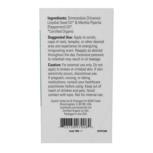 Now Foods, Organic Essential Roll-On, Peppermint 10 ml - Image 2