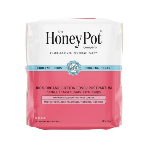 The Honey Pot, Organic Herbal-Infused Pads with Wings Post-Partum, 12 Count