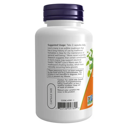 Now Foods, Organic Lions Mane Mushroom, 60 VegCaps - Image 3