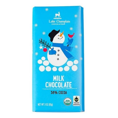 Lake Champlain, Organic Milk Chocolate Holiday 38% Cocoa Bar, 3 Oz (Case Of 12)