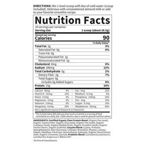 Garden of Life, Organic Plant Protein, Smooth Vanilla 9 oz - Image 2