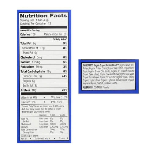 Orgain, Organic Protein Bar Peanut Butter Chocolate Chunk, 1.41 Oz (Case Of 12) - Image 2