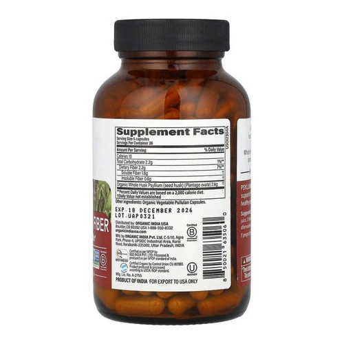 Organic India, Organic Psyllium Fiber, 180 VegCaps - Image 2