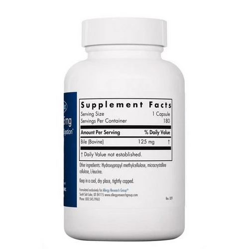 Nutricology/ Allergy Research Group, Ox Bile Essential For Fat Digestion, 125 Mg, 180 Veg Caps - Image 3