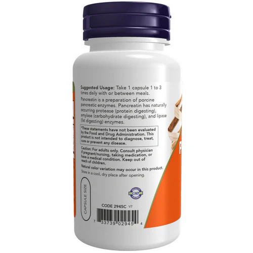 Now Foods, Pancreatine, 200 mg, 100 Caps - Image 3