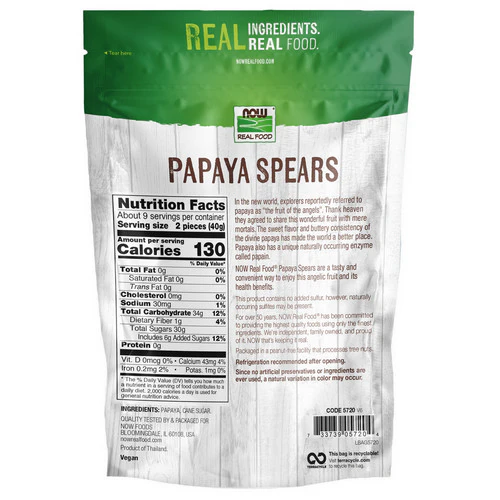 Now Foods, Papaya Spears Low Sugar, 12 oz - Image 2