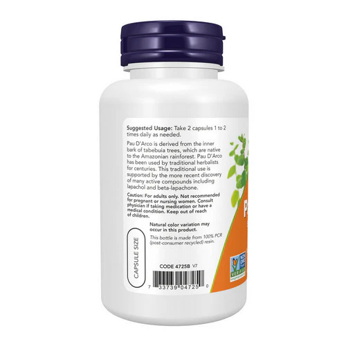 Now Foods, Pau D' Arco, 500 mg, 100 Caps - Image 3